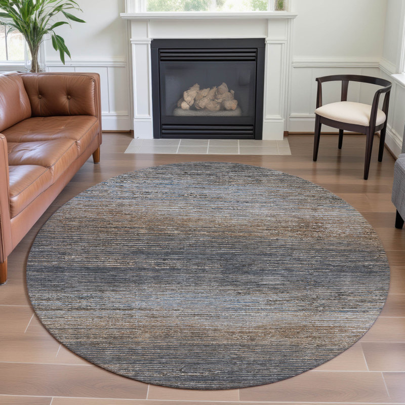 Premium Machine Washable Alijah AMF1264 Stripes Rug, Round 8'