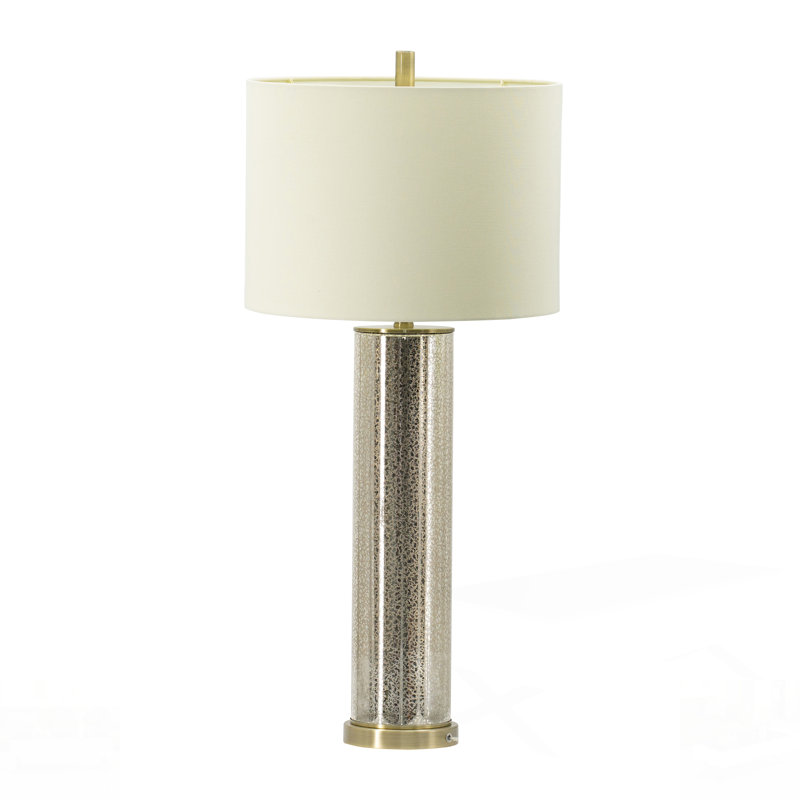 Élégante lampe de table en verre miroitant avec abat-jour en tissu, parfaite pour ajouter de l'élégance et de la chaleur à n'importe quelle pièce