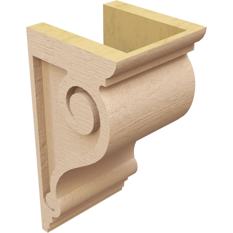 Scroll Rough Cedar Woodgrain TimberThane Corbel, Primed Tan, 12" H x 6" W x 6" D