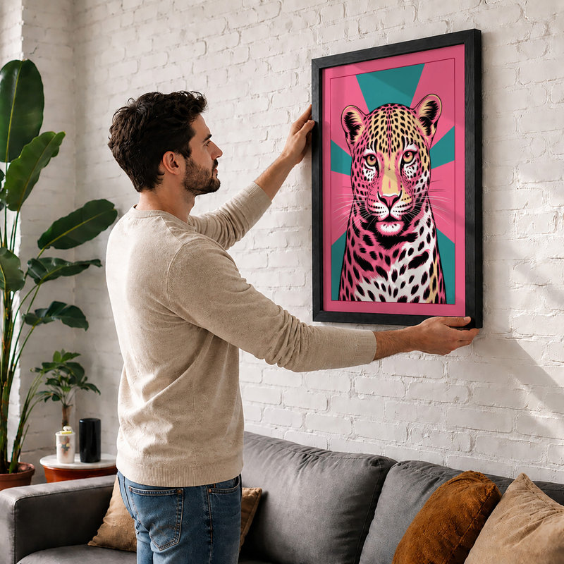 Pop Leopard Modern - Framed Print, A1 - 84.1 x 59.4 cm, Oak