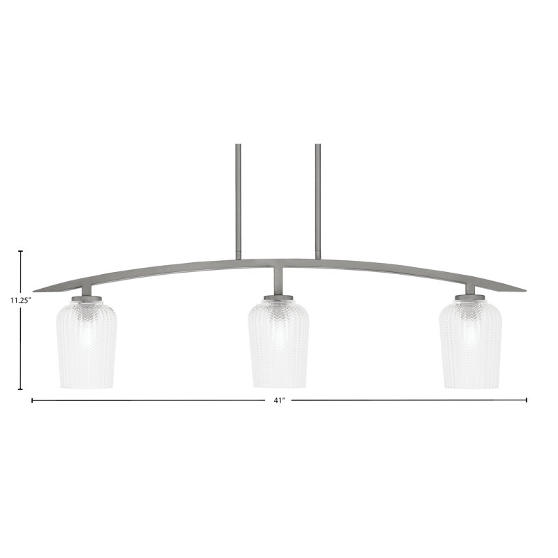 Kurve 3 Light Island Light Shown In Graphite Finish With 5" Textured Glass, Clear