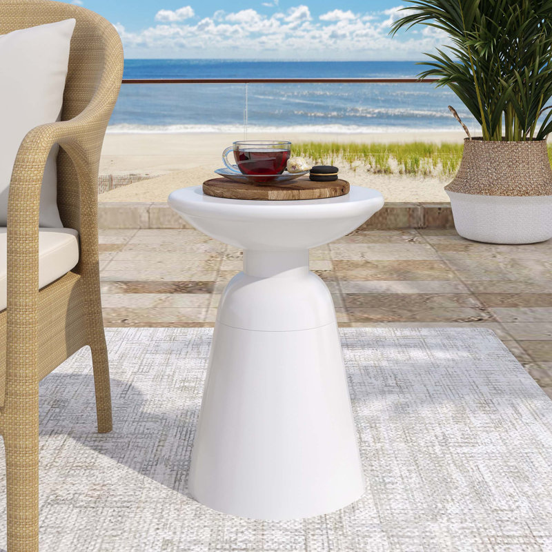 Table de bout d'extérieur en métal, Blanc