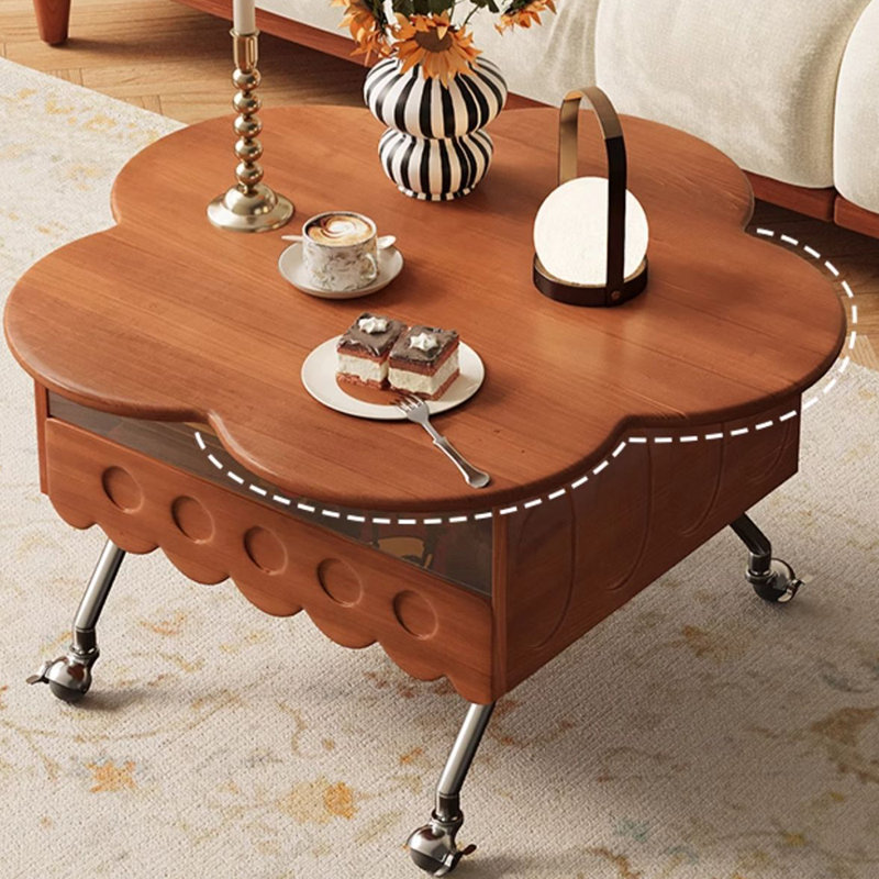 Table basse avec plateau en bois massif de style américain, Bois jaune moyen, Brun