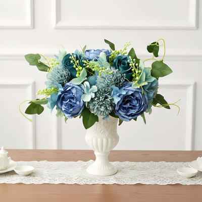 2 bouquets de fleurs artificielles de pivoines et d'hortensias