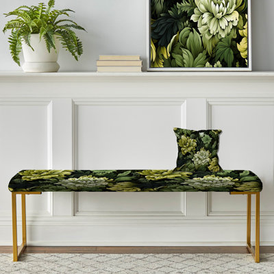 Tropical damassé jungle verte - Banc rembourré doré Tropical