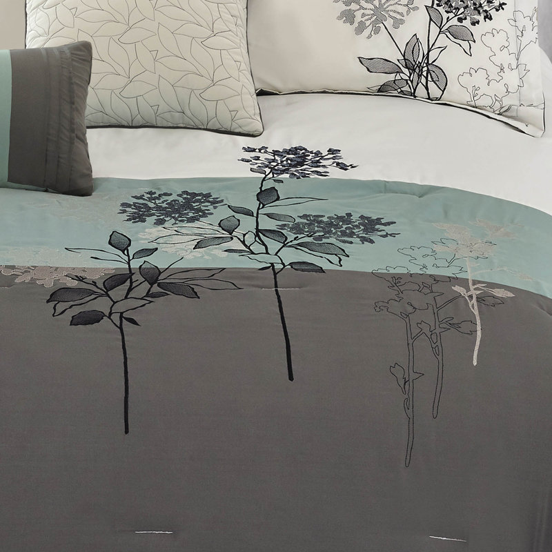 Emilie King Gray and Teal Microfiber Comforter Set