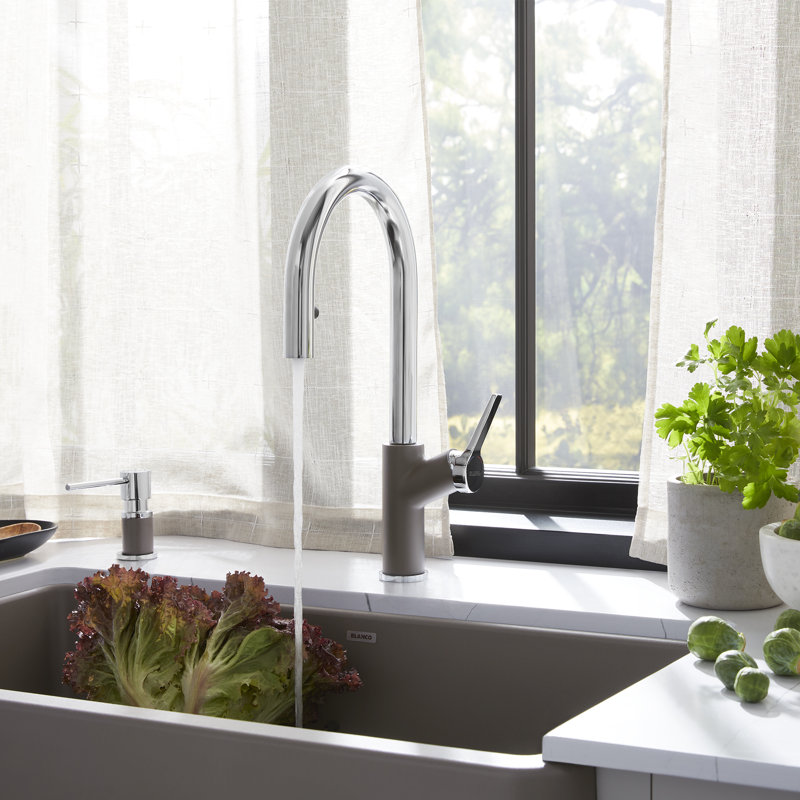 Urbena Pull-Down Dual-Spray Kitchen Faucet, Volcano Gray/Chrome