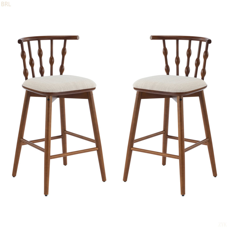 Tabouret de bar d'intérieur, ensemble de 2, Siège beige / structure en noyer