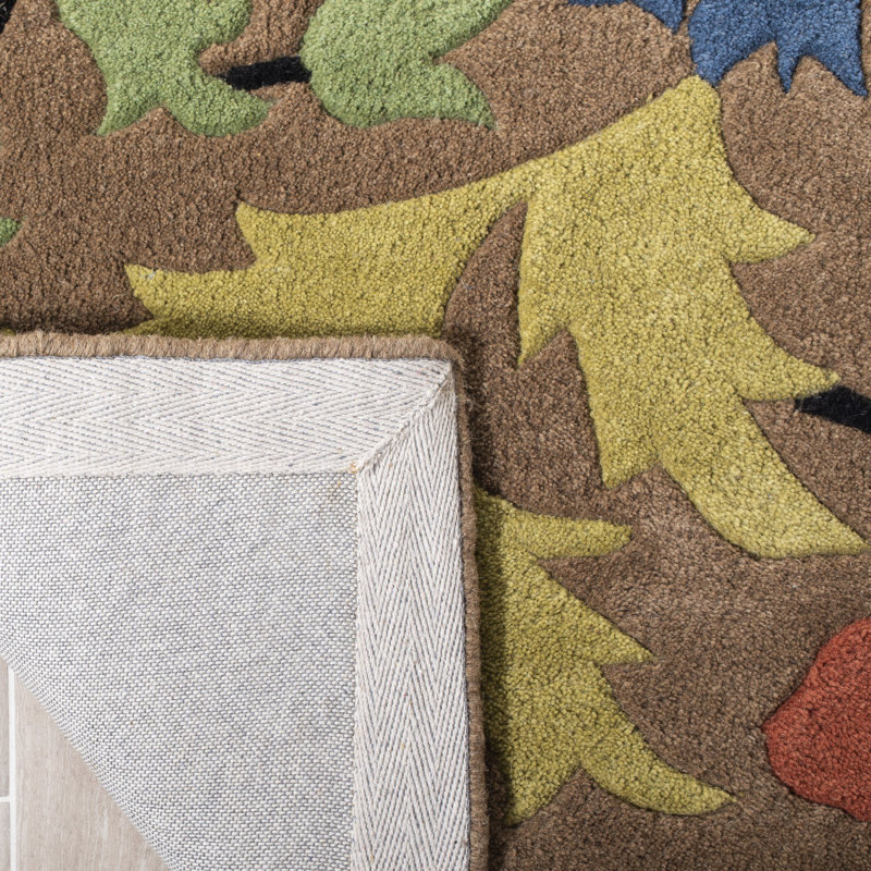 Tapis brun / rouge / vert en laine touffeté à la main Chanler, Carré 8 pi