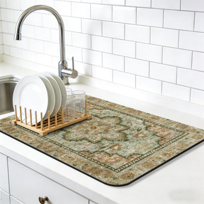 Tapis de séchage de style bohémien rétro pour comptoir de cuisine, tapis de cuisine très grand 20 x 31,5 po, tapis de cuisine super absorbant, tapis de bar rustique Farmhouse Aesthetic