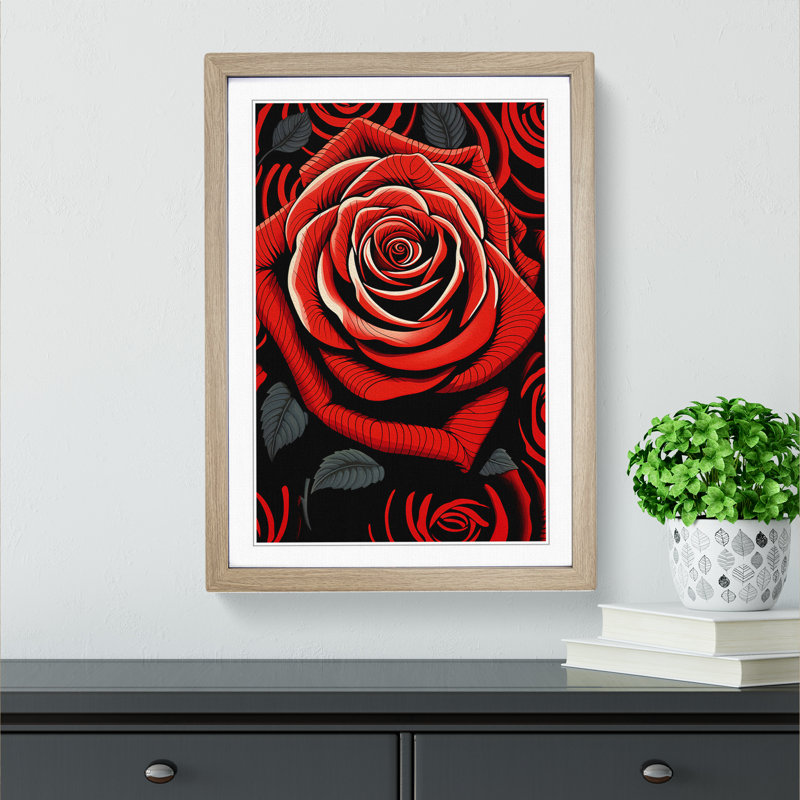 Rose Op - Single Picture Frame Print on Wood, 46cm H x 34cm W x 2cm D, Oak