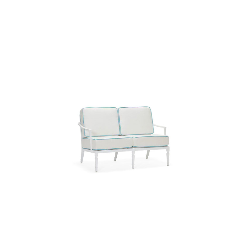 Causeuse Tuoro par Alexa Hampton, Blanc patiné, Toile bleu marine