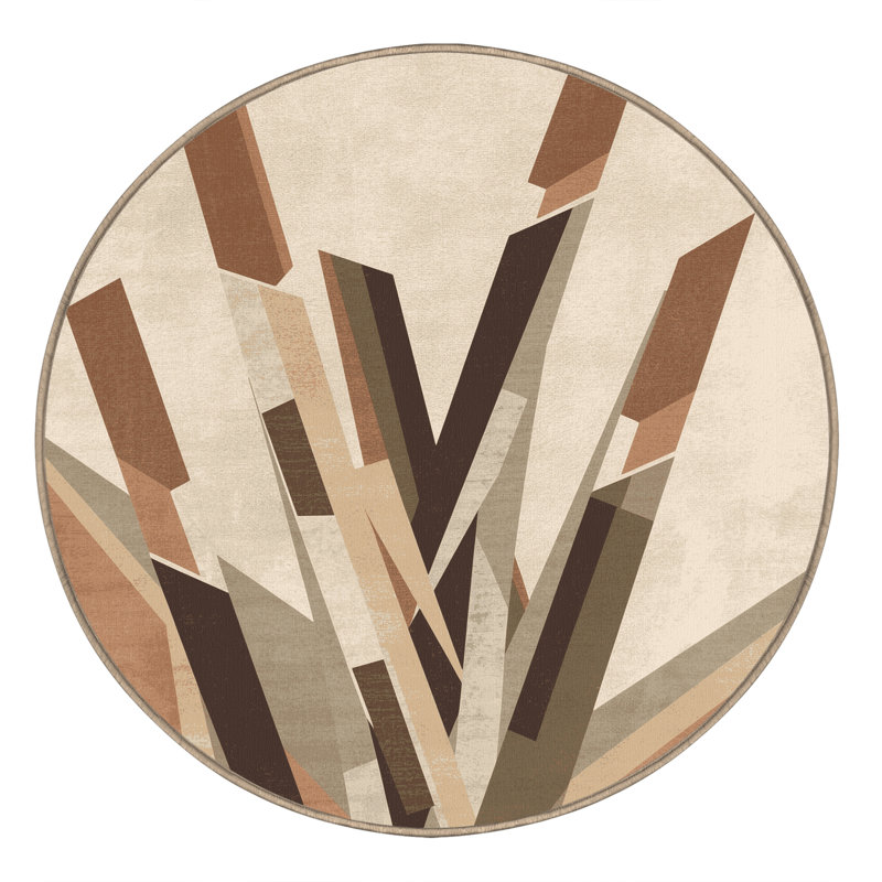Machine Washable Ortencia Lemongrass Modern Geometric Rug in Beige – Beige Binding, 7' Round
