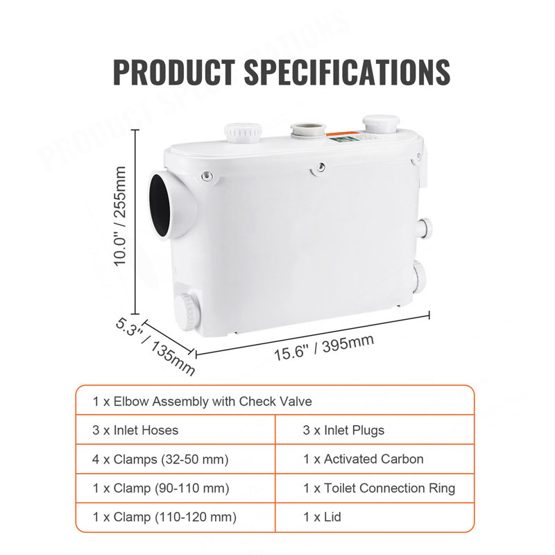 Pompe de relevage de tête pour lavabo mural Macerator Pump 500W 29 GPM Flow 26 Ft