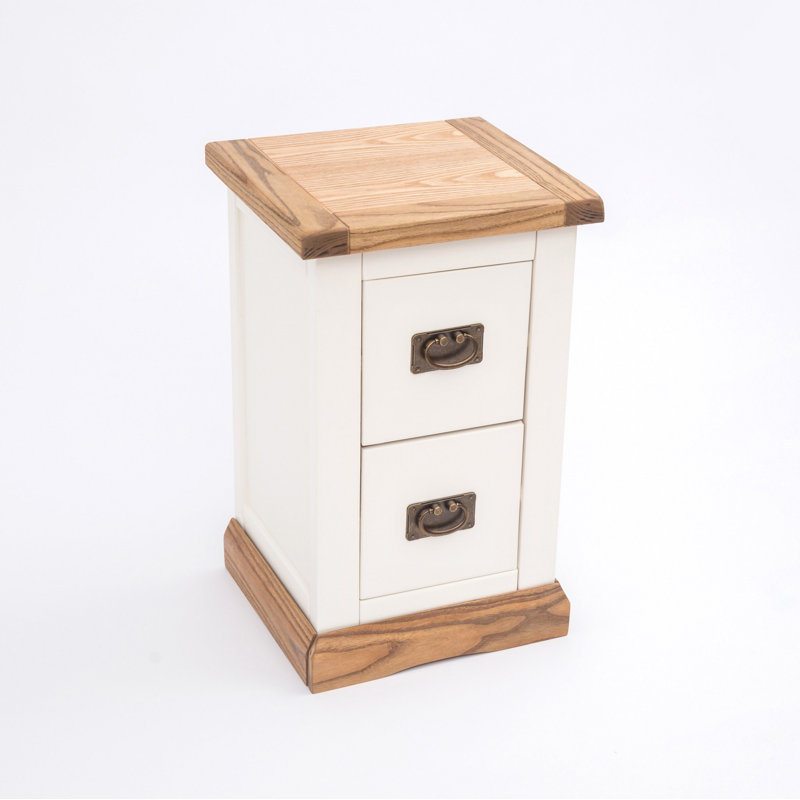 Pittsford 35cm W Solid + Manufactured Wood Bedside Table, White, Brass Handle