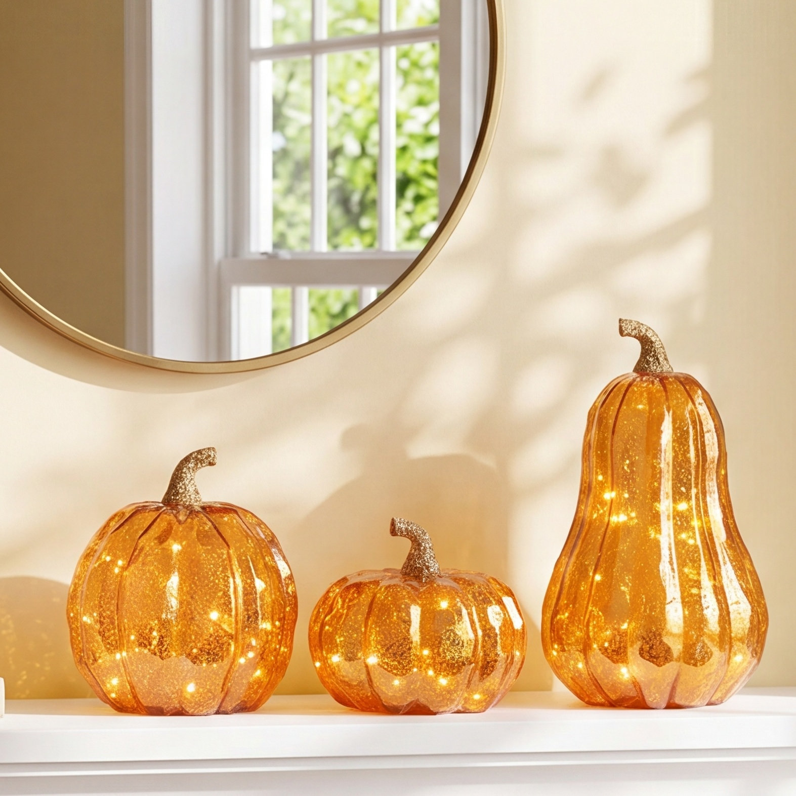 Lighted Mercury Glass Pumpkin Holiday Accent