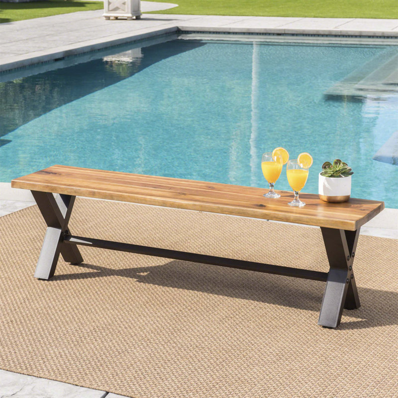 Sustainable Acacia Wood Outdoor Dining Bench in Teak Finish
