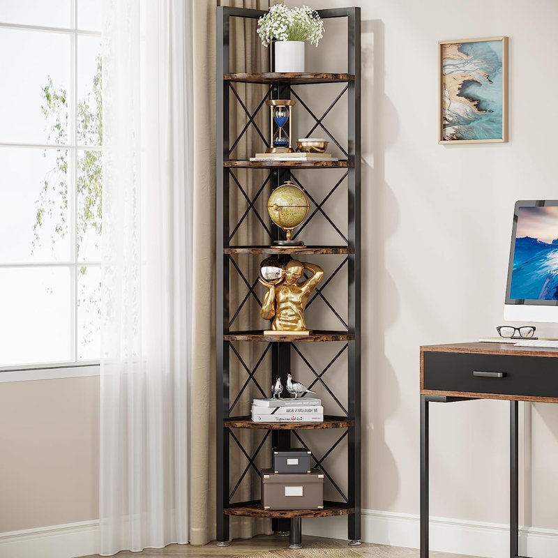 Padron Corner Bookcase, Black/Rustic Brown