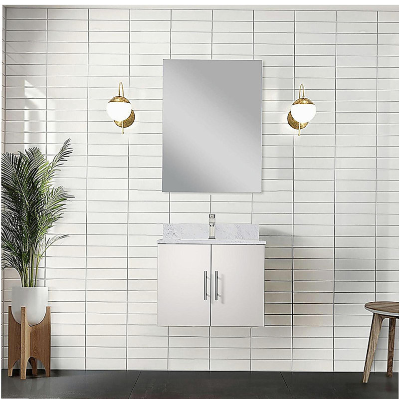 Lavabo de baignoire avec robinet et miroir à DEL, Blanc lustré, 24"