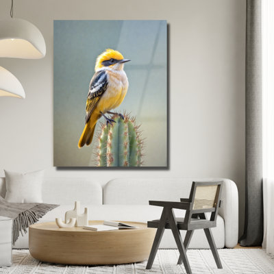 Art mural en verre trempé oiseau jaune