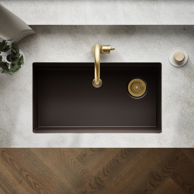 Billings 32-1/2 In. Undermount Single-Bowl Workstation Kitchen Sink, Brown