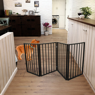 Freestanding Pet Gate In Dark Brown - Wooden Easily Moved And Stored House Control Doorway Stair No Installation Required Block Areas Door Stairway
