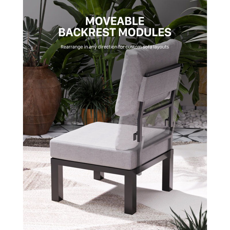 Modular Outdoor Patio Sectional Sofa Set With Coffee Table, Customizable Weather-Resistant Gray Cushion Conversation Set With Aluminum & Faux Wood Frame