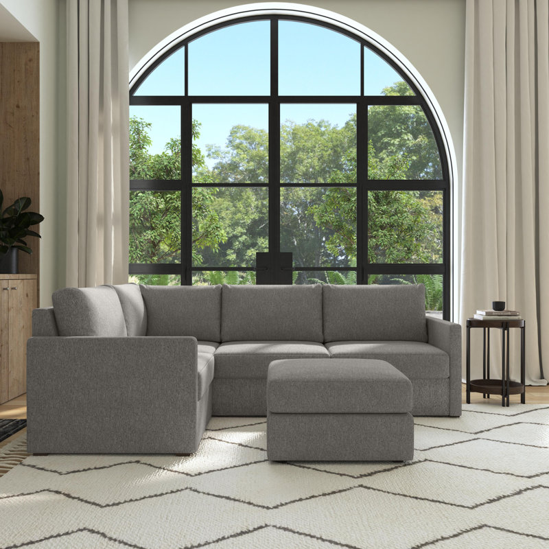 Flex 4 - Piece Upholstered Modular Sectional with Bumper Ottoman, Pebble Dark Gray Polyester Blend