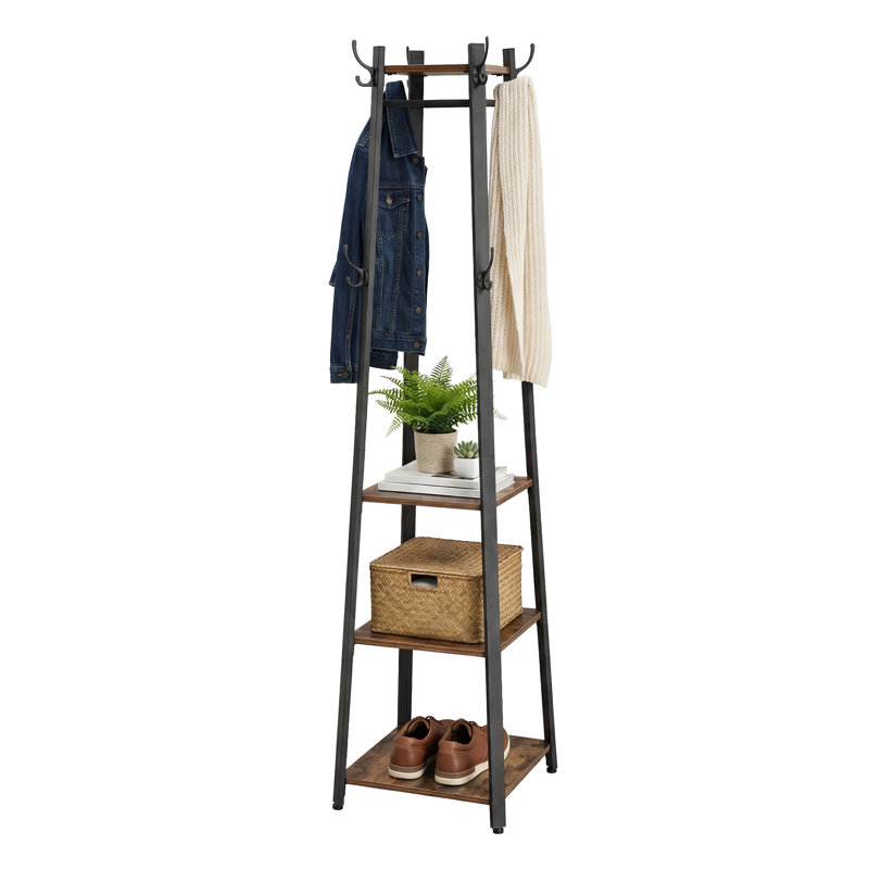 Clary Freestanding 8 - Hook Coat Rack, Black/Rustic Brown