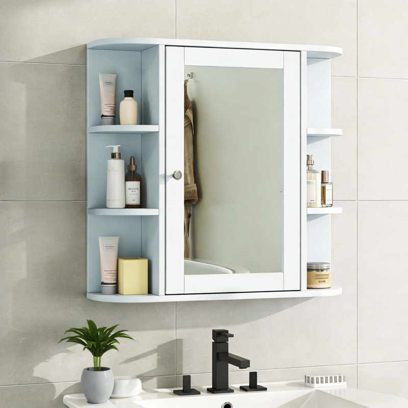 Bathroom Wall Storage Cabinet With Mirror, Adjustable Shelves, And Open Compartments,  For Organized And Stylish Bathrooms