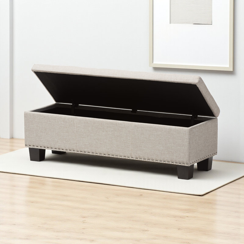 Banc de rangement rembourré en polyester à finition beige Ahrens, H 17,32 po x l 52,17 po x P 16,73 po, Beige