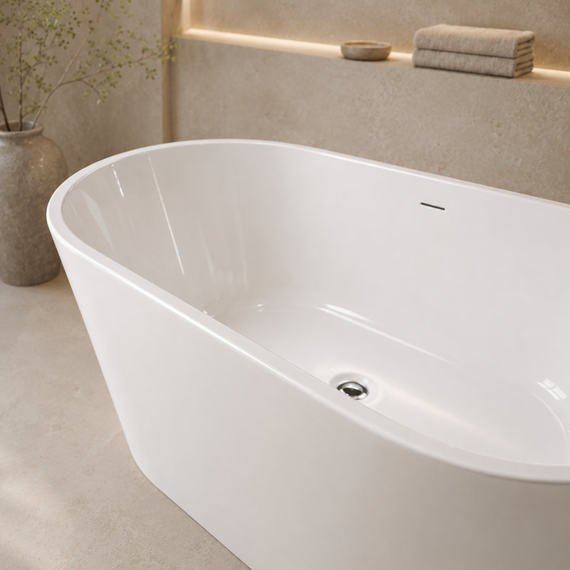 63 in. L x 29.5 in. W Glossy White Freestanding Multi-Layer Acrylic Deep Soaking Bathtub with Center Drain and Overflow