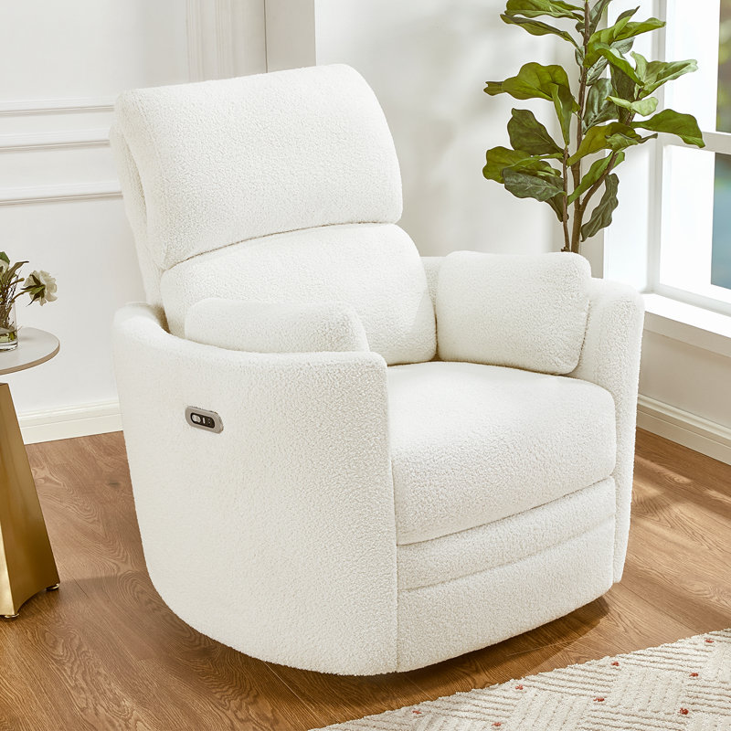 Fauteuil inclinable électrique berçant / 4 points de massage / USB et charge de type C, 2 coussins, Blanc