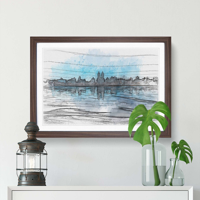 View of New York in Abstract - Picture Frame Graphic Art Print, Walnut, 35cm H x 50cm W x 2cm D
