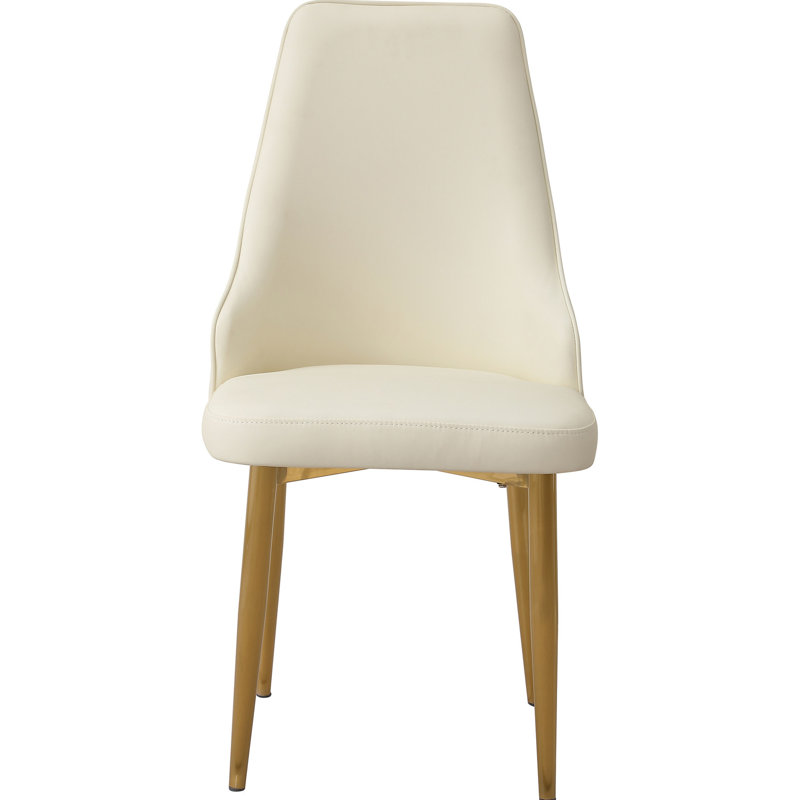 Chaises de salle à manger en cuir d'unité centrale (2), blanc avec des pieds en métal luxueux, confortable pour le salon et la cuisine (2 pièces), ergonomique solide