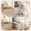 Bureau pliable avec étagères de rangement et roulettes, blanc, pour petits appartements et bureaux