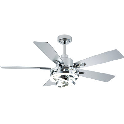Eustolio 52'' Chrome Modern Ceiling Fan with Light and Remote, Reversible DC Motor, Dimmable LED Light