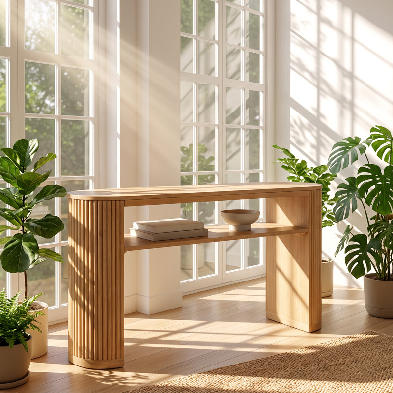 Console ovale en placage de bois de frêne l 53,2 po x P 14 po x H 30 po TREXM