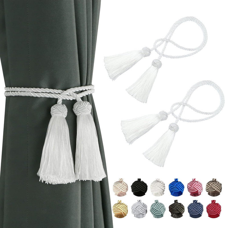 Tassel Curtain Tiebacks with Rope Design for Modern and Traditional Home Décor 2 Pcs, White