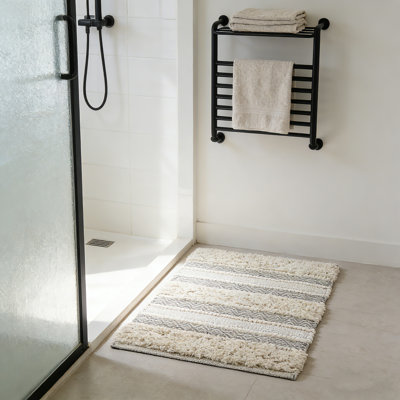 Soft Textured Bath Mat with Geometric Stripes – Non-Slip Absorbent Rug for Bathroom or Entryway