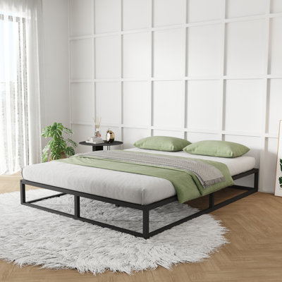 Hazbie 10" Low Profile Metal Platform Bed Frame with Wooden Slats