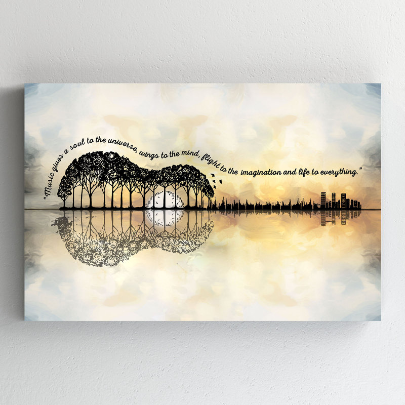 Forest Guitar - Music Gives A Soul, Wings And Life Value Does Not Apply - Wrapped Canvas Textual Art, 24" H x 24" W x 2" D