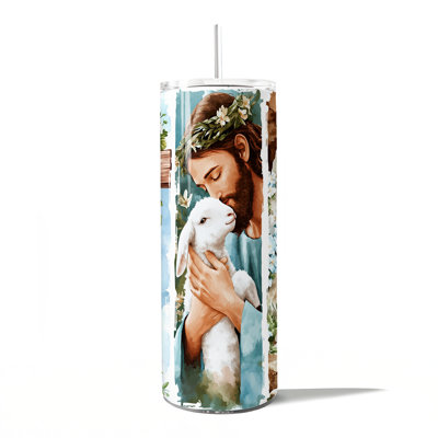 Jesus a ressuscité 20 oz gobelet avec couvercle et paille en acier inoxydable, coup de pinceau bleu de Pâques