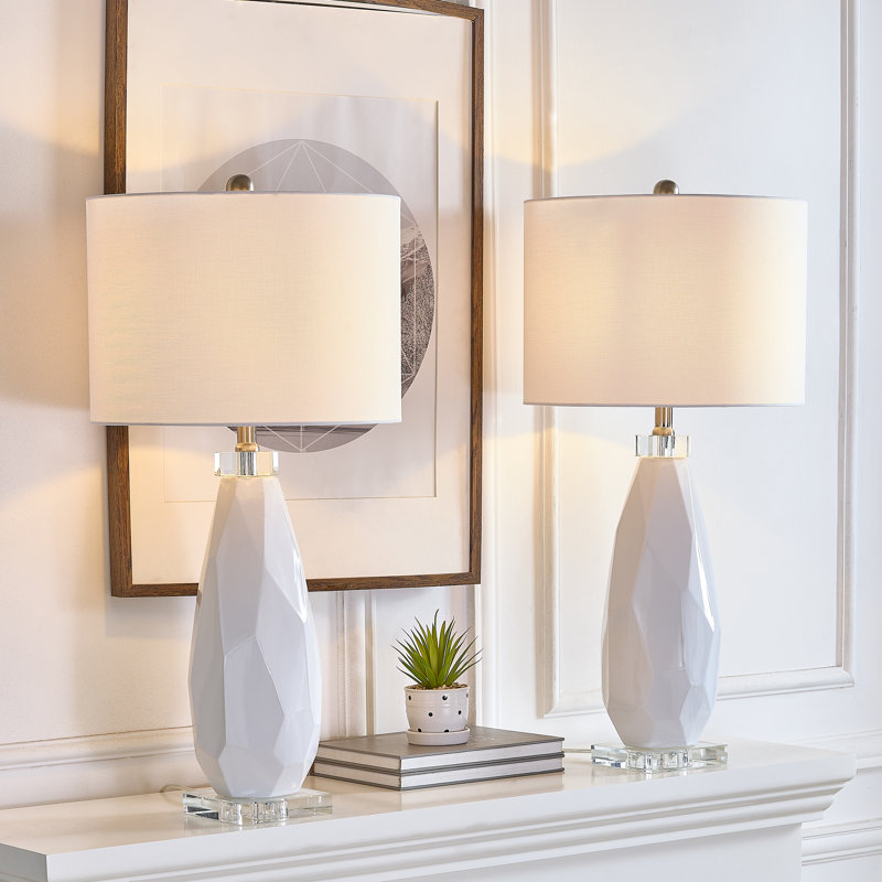 Brajan Ceramic and Crystal Table Lamp with Linen Drum Shade