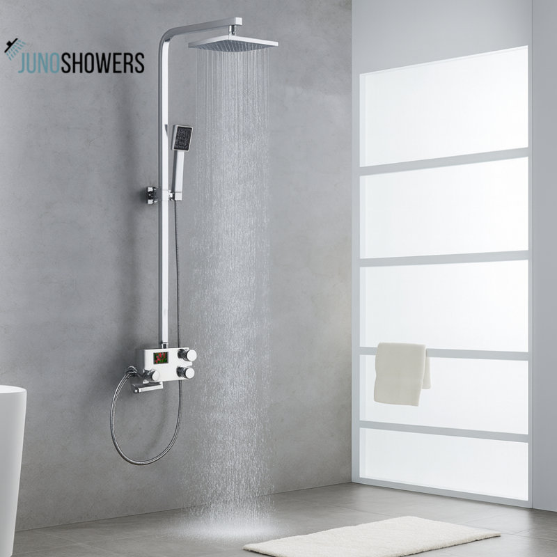 Juno Digital Display Brass Body Rain Shower Head With Handheld Shower
