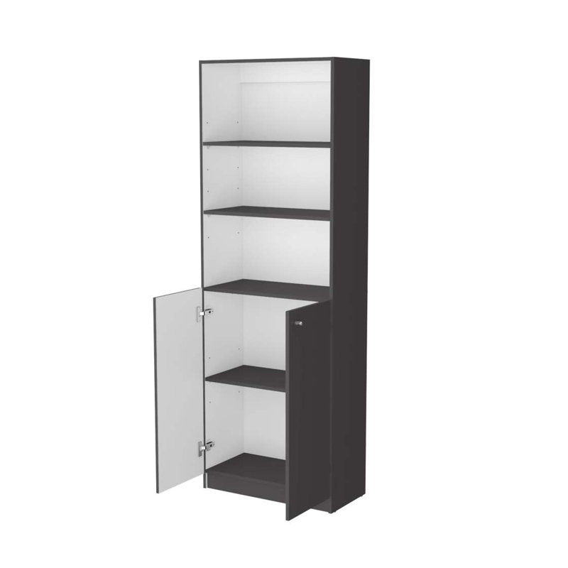 Bibliothèque fonctionnelle à 2 portes avec beaucoup d'espace de rangement et de présentation, Gris / Blanc
