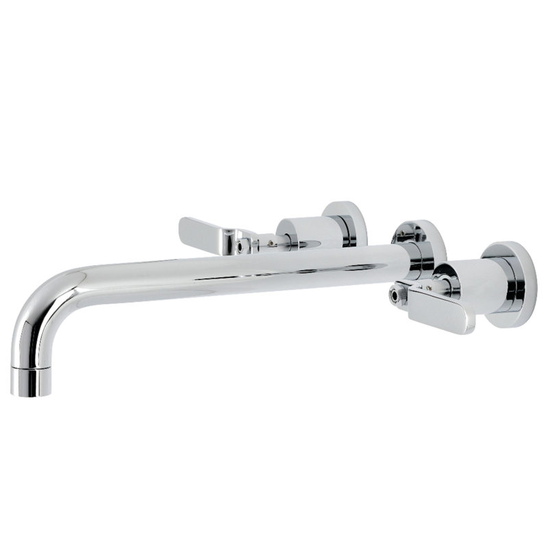 Kingston Brass Manhattan Two-Handle 3-Hole Wall Mount Roman Tub Faucet, Polished Chrome, Flat Lever