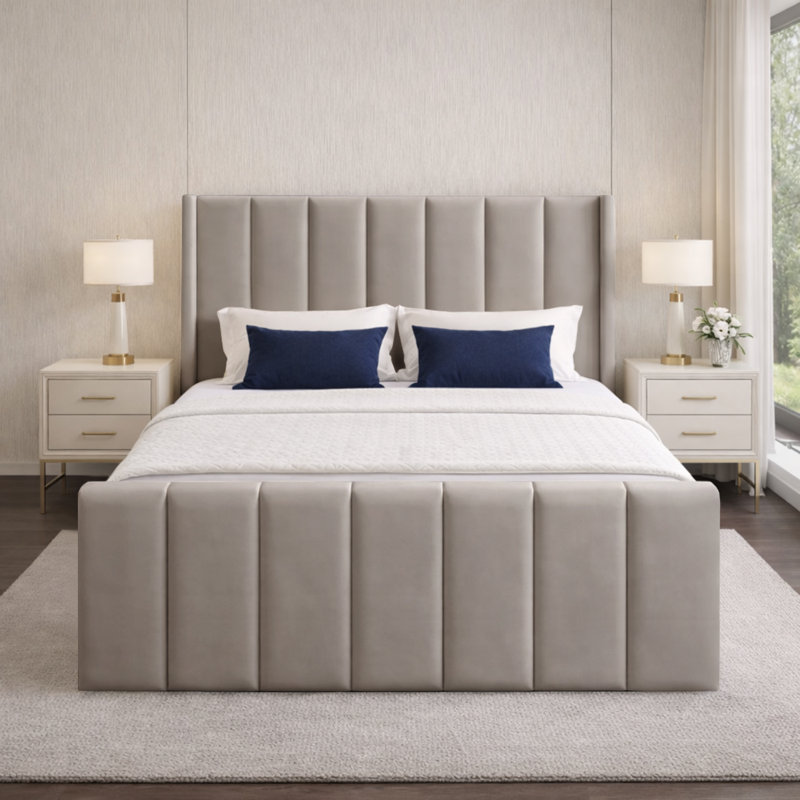 Premium Wingback Storage Bed Frame, Silver, Double (4'6)