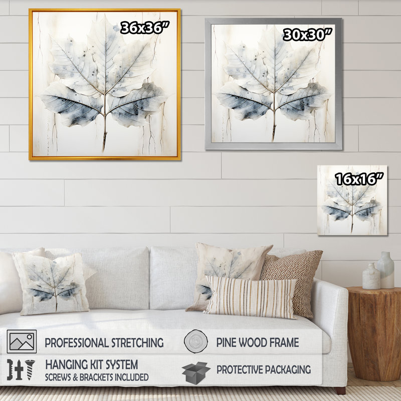 " Silver Sycamore Leaf ", 24" H x 24" W x 1" D, Natural Floater Framed