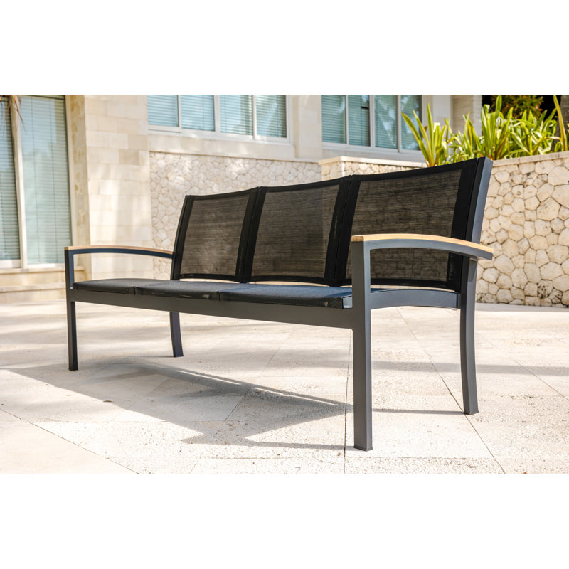 Tribeca Aluminum Teak Sling Stacking 3 - Seater Sofa, Black/Brown